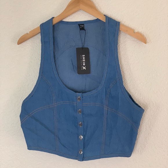Shein | NWT denim vest button front jean tank top size large - Picture 1 of 7